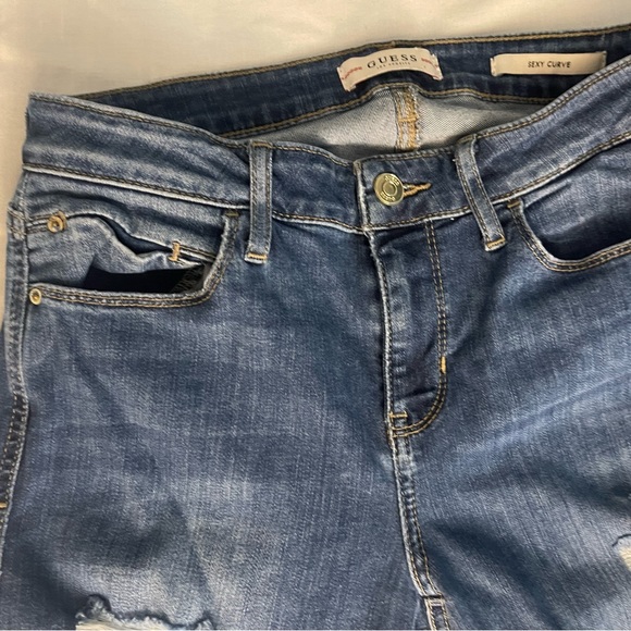 Guess Sexy Curve Ripped Leg Mid Rise Skinny Jeans Size 29(8) - Picture 15 of 15